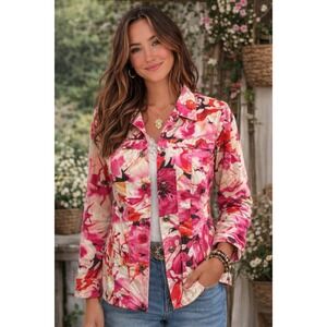 Laura Ashley Floral Jacket Womens Small Pink Romantic‎ Cottagecore Blazer